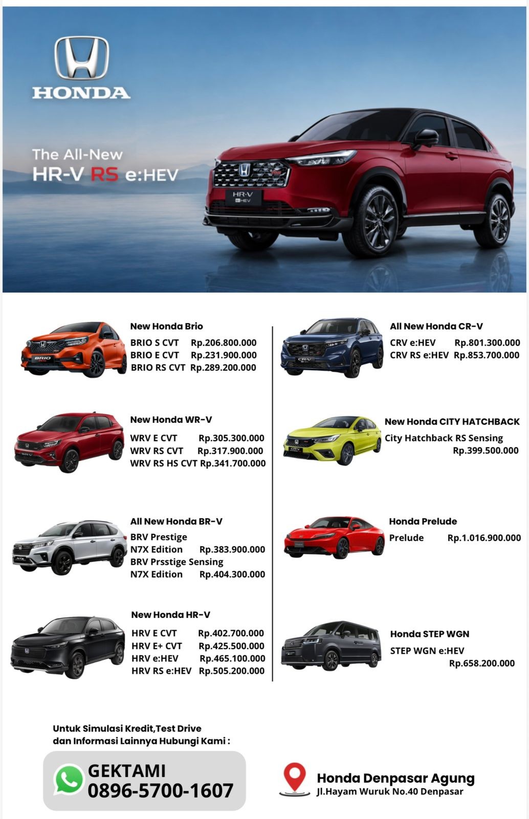 Brosur Daftar Harga Lengkap Honda Bali